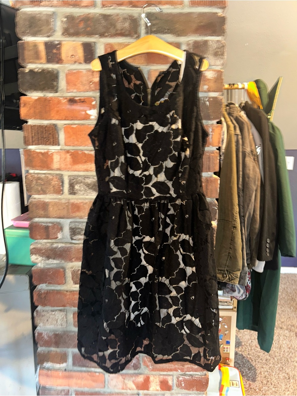 Black Floral Lace Fit-and-Flare Dress